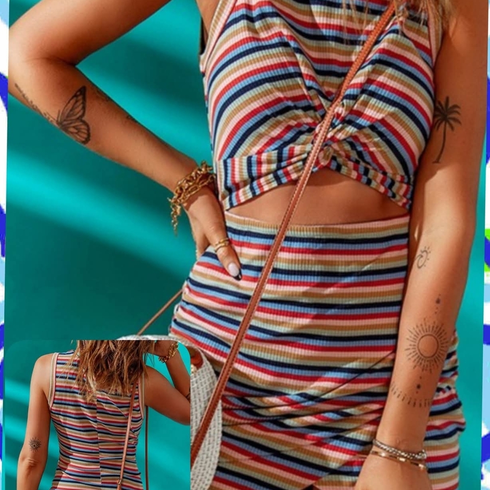 Colorful Striped Twist Sleeveless Mini Dress